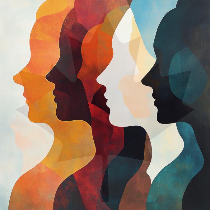 Silhouettes of faces overlapping each other to represent multiple generations