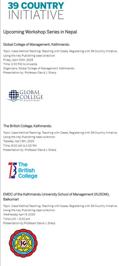 Events Page for Kathmandu Nepal Case teaching workshop