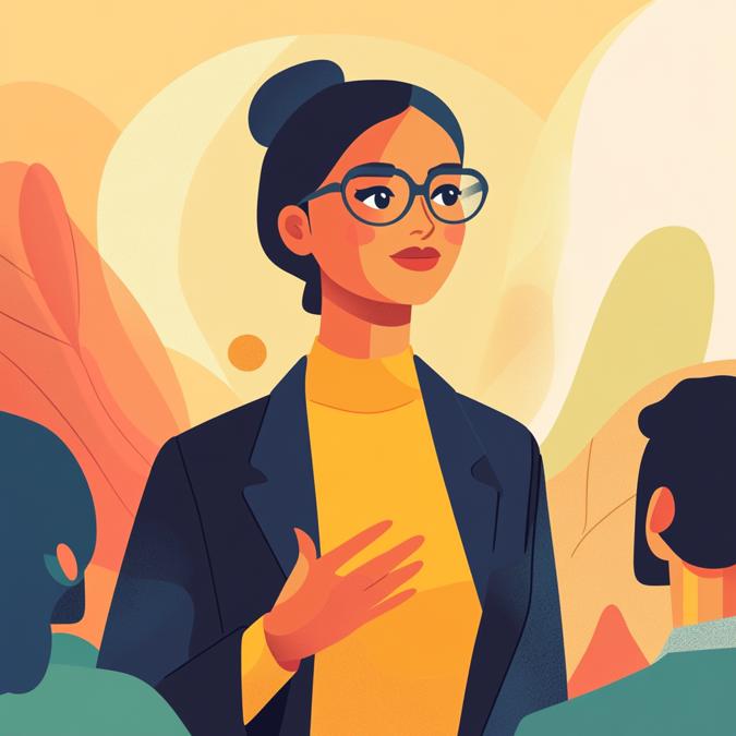 Illustration of Female leader addressing an audience